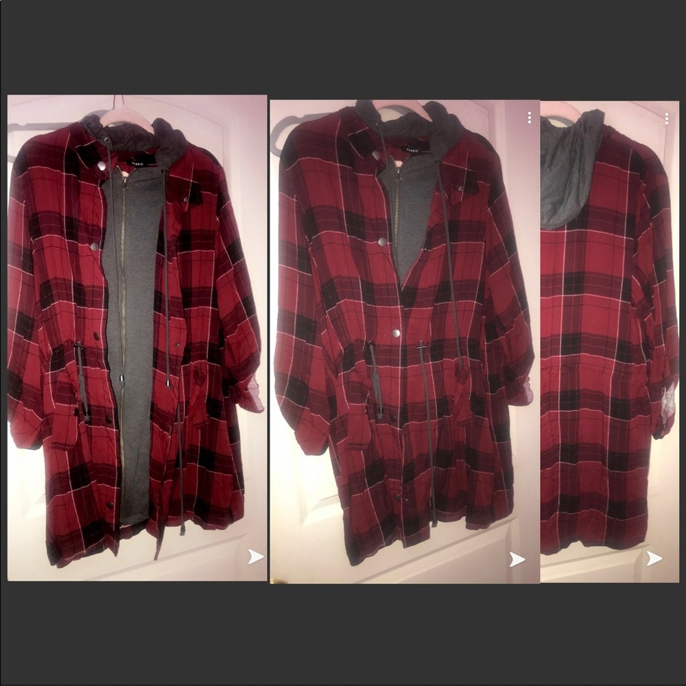 Torrid red plaid anorak jacket.